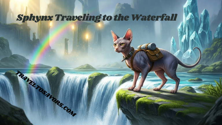 Sphynx Traveling to the Waterfall